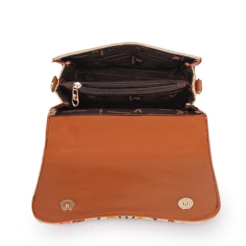 Image of Floral Embroidered Crossbody Sling Bag with Top Handle, Vintage Style Canvas for Women