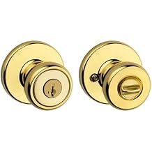 Kwikset Tylo Entry Door Knob with Lock and Key, Secure Keyed Handle Exterior, Front Entrance and Bedroom, Polished Brass, Pick Resistant SmartKey Rekey Security