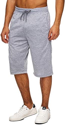 Hidyliu Mens Elastic Waist Drawstring Workout Gym Joggers 3/4 Shorts Summer Casual Sweat Short Pants with Pockets