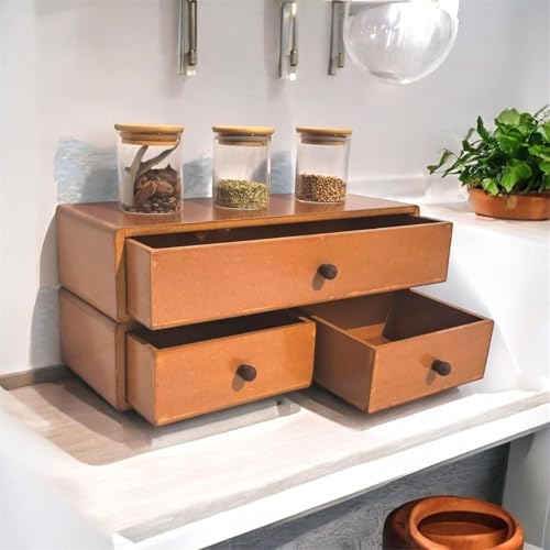 Image of W00YNEX Floating Shelves with Drawers: Wood Wall Shelves /Cabinets for Storage and Exhibition; Doubles as a Bedside or Nightstand Set of 2 in Vintage- (Natural)