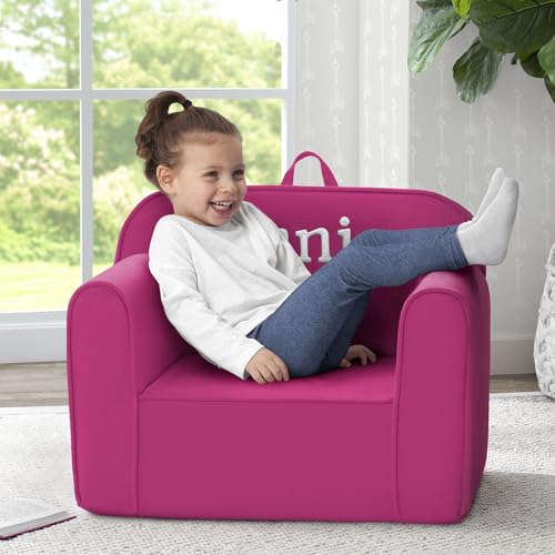 Image of Delta Children Personalized Cozee Chair - Customize with Name - Foam Kids Chair for Ages 18 Months and Up, Hot Pink