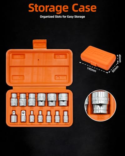 Image of 13-Piece E-Torx Socket Set with 6-Point Star Design - E4 to E20 Sizes, 1 /4 inch & 3 /8 inch Drive, Hardened CR-V Steel, Impact Wrench Compatible, Sturdy Molded Case