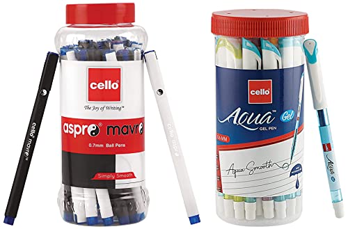 Image of Cello Aspro Mavro Ball Pens | Pack of 25 | BlueBall Pens Aqua Blue Gel Pen Jar of 25 Units