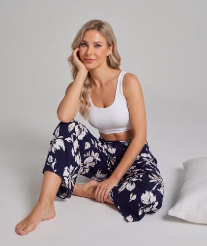 Image of GYS Bamboo Viscose Wide Leg Capri Pants for Women, Ultra-Soft Pajama Bottom | Lightweight Culottes Cropped Lounge Pants, Flowy Yoga Pants, High Waist PJ Bottoms, Knitted Ladies Gaucho Pants