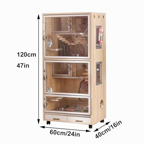Jaula de chinchilla, jaula de madera para animales pequeños con ruedas y bandeja extraíble, ideal para chinchillas, hurones, conejos y cobayas