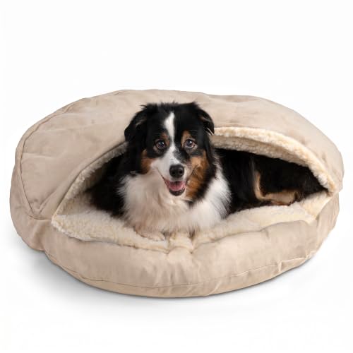 Image of Snoozer Cozy Cave Dog Bed, Round Covered Dog Bed, Buckskin (L)
