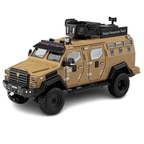 Image of Enterprise 1:24 Armored Police Car Diecast Model - Tooth Tiger Explosion-Proof Pull Back Metal Toy with Lights, Sounds & 4 Opening Doors - Collectible Vehicle for Kids & Display (Brown)