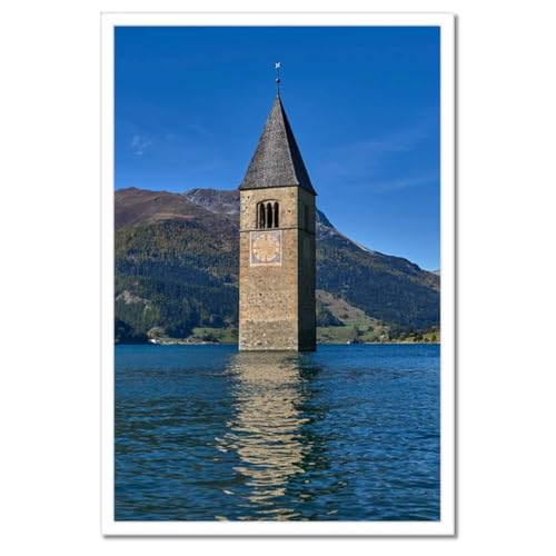 Tour d'église engloutie poster avec cadre noir 40x60 cm art mural