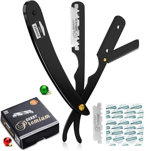 Utopia Care Professional Straight Razor for Men, Barber Straight Edge Razor Safety with 100 Pack Blades, Black
