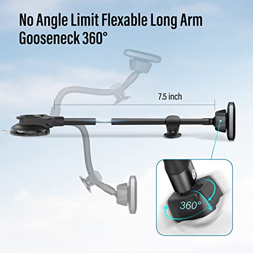 Universal Magnetic Phone Holder For Car, Gps Heavy Duty Gooseneck Magnet Mount [ Strong Suction Cup & Metal Plate] For Dashboard Auto Window Windshield, Long Arm Adjustable Stand For Iphone 14 Tablet #TOP5