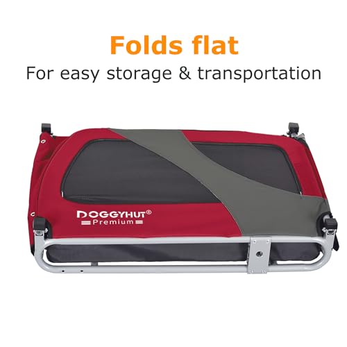 DOGGYHUT® MEDIUM Fahrrad Hundeanhänger für Hunde bis 23 kg Fahrradanhänger Klappbar (ROT)