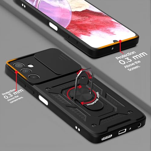 Image of Pikkme D10 Tough Armor Bumper Case | 360 Protection Case | Sliding Camera Shield Cover & Ring Holder Stand Back Cover for Samsung Galaxy M34 5G / F34 5G (Black)