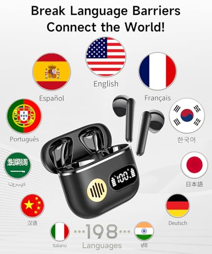 AI Translation Earbuds 198 Language Translator Earbuds Wireless Earbuds 2026 Sport Bluetooth Headphones Stereo Earphones with ENC Mic Wireless Earphones in Ear Earbuds with Dual LED Display - Image 4