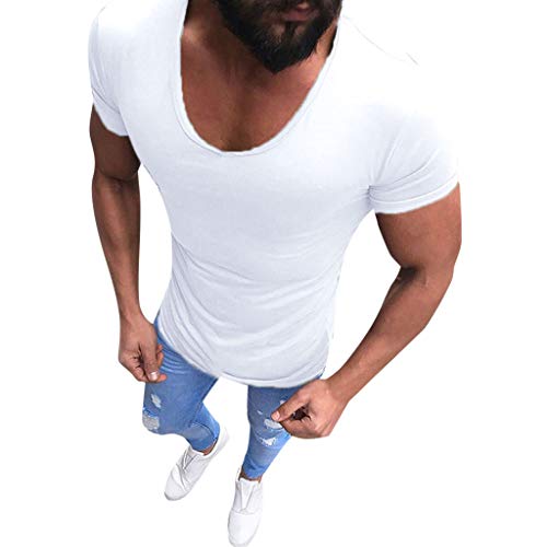 Bokeley Men' Tops Mens Short Sleeve V Neck Henley Shirts Slim Fit Casual Tee Muscle Top