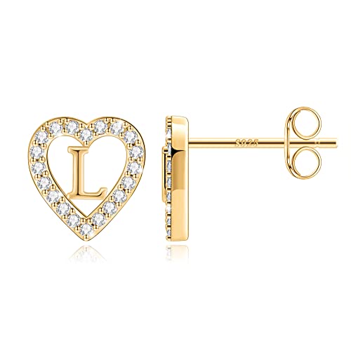 Image of Anoup Heart Initial Earrings for Girls Gifts - S925 Sterling Silver Post CZ Hypoallergenic Stud Initial Earrings for Women Teen Girls Birthday Gifts for Kids Jewelry