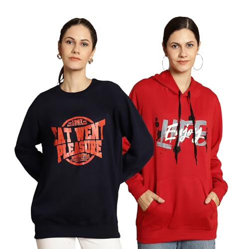 Image of Mack Jonney Printed Round Neck Cotton Fleece Sweatshirt for Women (Pack of 2)-MACK51225