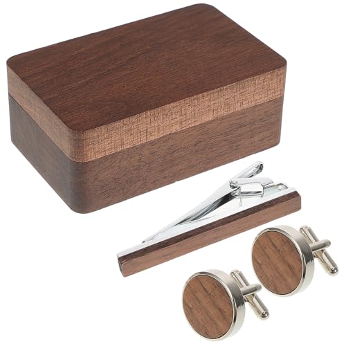 NOLITOY Scatola in Legno di Noce Quadrata per Gemelli con Chiusura Magnetica, Custodia da Viaggio per Fermacravatte e Portagioie, Set Piccolo e Leggero per Organizzazione Casa e Regalo