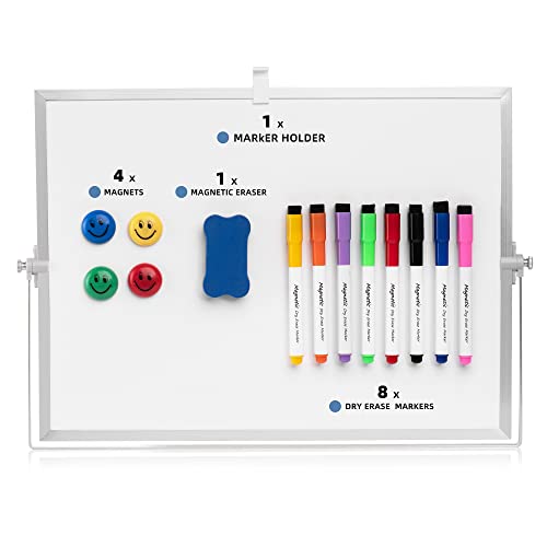 Dry Erase Calendar White Board, 16" X 12" Small Magnetic Desktop Whiteboard With Stand,8 Markers, 4 Magnets, 1 Eraser, Portable Double-Sided White Board Easel For Kids Memo To Do List Desk School #TOP1