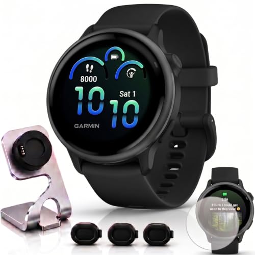Garmin vivoactive 6, Health and Fitness GPS Smartwatch, AMOLED Display, Up to 11 Days of Battery, Black with Black Silicone Band, 010-02985-00 - Bundle w/Deco Essentials Dock & USB-C Charger