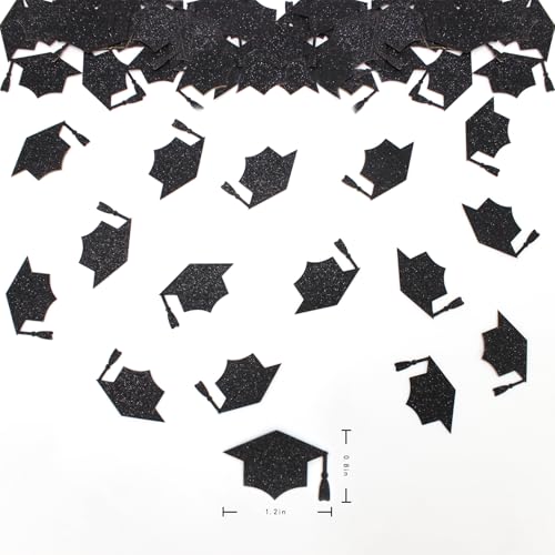 Image of 200PC Black Grad Cap Graduation Confetti for Table Glitter Graduation Hat Table Scatter for Class of 2026 Grad Party Decorations