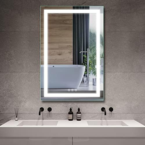 24 x 36 Led Lighted Mirror for Bathroom Wall, ETL Listed Illuminated Vanity Mirror with Lights, Dimmable, Fogless Front Lights IP67 Three Buttons（Horizontal & Vertical）