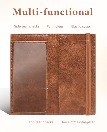 Image of Zreal Checkbook Cover for Men & Women, Premium Vegan Leather Checkbook Holder for Top & Side Tear Duplicate Checks with RFID Blocking (Distressed Brown)