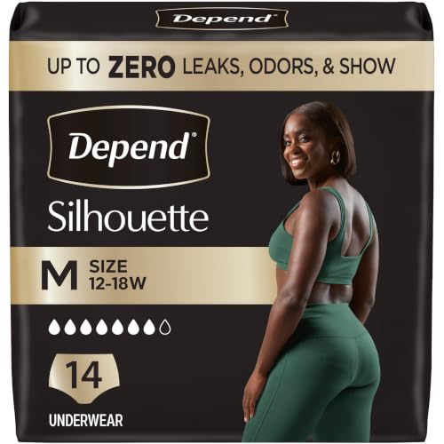 Depend Silhouette Adult Diapers Incontinence & Postpartum Bladder Leak Underwear for Women Maximum Absorbency Medium Pink 14 Count Packaging May Vary