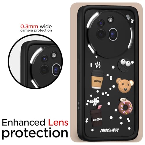 Image of Pikkme Back Cover for Nothing Phone 3a Pro 5G | Cute Fun Cartoon 3D Bear Silicone Full Body Protection Bumper Case (Black)