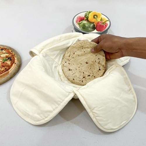 Image of Swayam 100% Cotton Cloth Roti Casserole | Hot Chapati Box | Washable Bread Basket | 22 cm Round Roti Basket | Floral Design - Beige