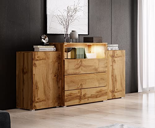 Commode Urban, commode 150 cm, éclairage LED en option, différentes couleurs (sans éclairage, Wotan) Cover