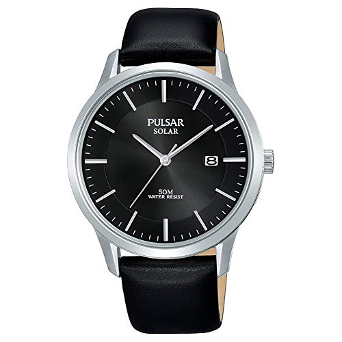 Pulsar Boîtier en Acier Inoxydable Noir Cadran Solaire Bracelet en Cuir Noir PX3163X1