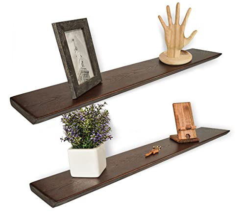 Wood Floating Shelves Set Of 2-Rustic Shelf 36" Wide Wooden Wall Shelves, Made In Europe, For Living Room Bedroom Kitchen Bathroom Farmhouse, Brown Color, 36" X 6.5" Live Edge #TOP4