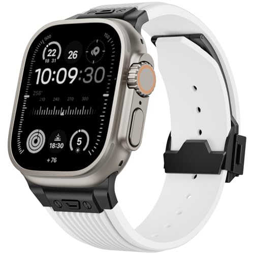 SEURE Strap Designed for Apple Watch Ultra 2/Ultra 49 mm, Series 9/8/7 45 mm, Series SE2/6/SE/5/4 44 mm, Series 3/2/1 42 mm, Soft Silicone Sports Strap, Robust Replacement Strap with Metal Connector,