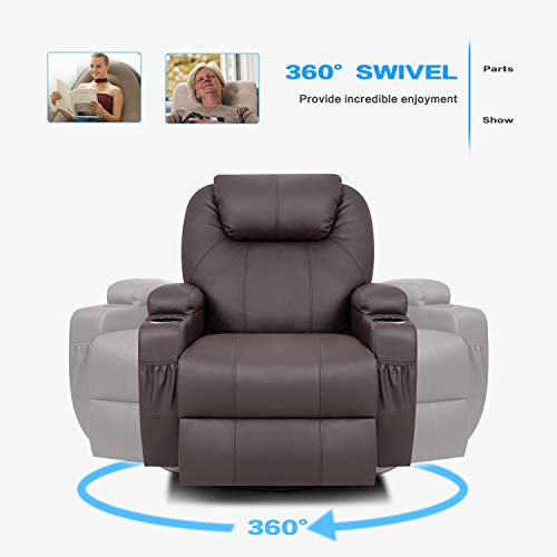 Shahoo Pu Leather Chair With Massage Function Adjustable Home Theater Single Recliner Thick Seat And Backrest, 360° Swivel And Rocking Sofa For Living Room, Attractive Brown #TOP4