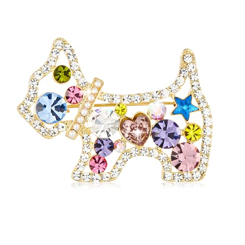 Colorful Crystal Dog Brooch for Women Cute Rhinestone Pin for Women Silver Plated Fashion Cute Colorful Crystal Animal Puppy Dog Brooch Lapel Pin Dress Accessories Holiday Birthday Party Jewelry Unisex Gift Souvenir (Rose Gold Puppy)