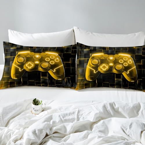 Housse de couette manette de jeu vidéo pour grand lit enfant et ado, parure de lit noire réversible - 5