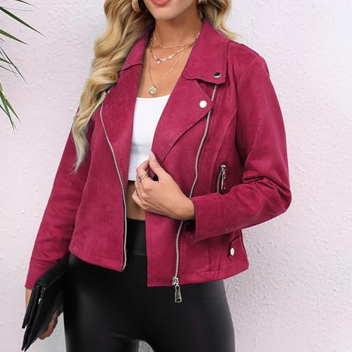 Suede Jacket Women Long Sleeve Open Front Western Cropped Trench Coat Faux Leather Bomber Moto Jackets2
