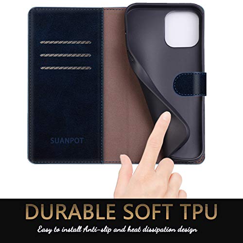 Housse iPhone 12 Pro Max similicuir premium bleu foncé SUANPOT