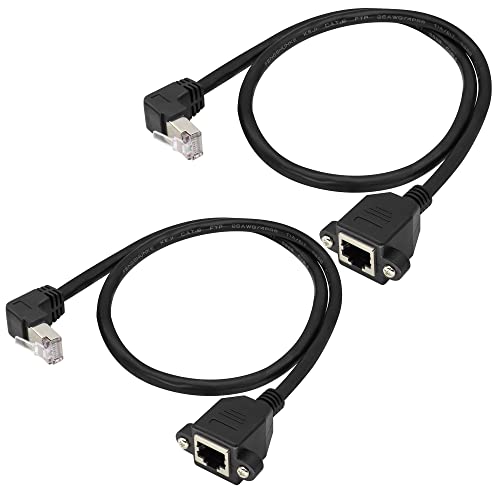 Upward 90°Angle RJ45 LAN Network Extension Cable Cat6 RJ45 90 Degree Male to Female Shielded Ethernet Network Connector Screw Panel Mount 8P8C Cable [2pack/Upward ][0.6M/1FT]