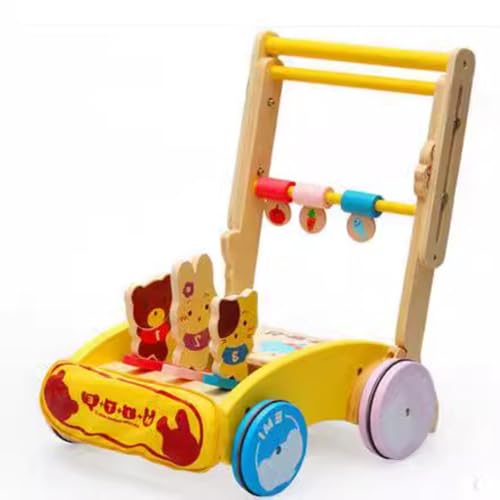 手押し車 赤ちゃん おもちゃ プルトイ 赤ちゃん ベビーウォーカー プッシュロッドの高さ調整可能 あんよ 練習 押し車 ラバーリング+幅広のホイールトラックデザイン 安定性アップ 木のおもちゃ 知育玩具 誕生日プレゼント 赤ちゃん 手押し車 出産祝い 木製