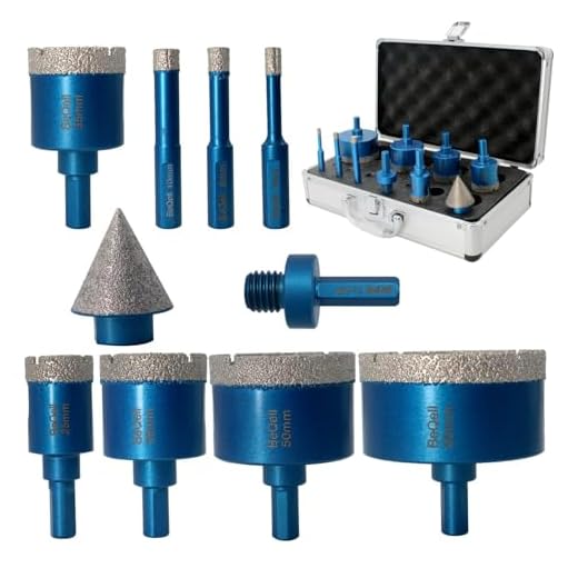 Diamond Hole Saw Kit Triangle Shank Diamond Core Drill Bit Set for Porcelain Tile Ceramic Marble Brick Granite Stone,6/8/10/25/35/38/50/65mm+35mm 5/8-11 Beveling Chamfer Bit Cone Tile+Adapter