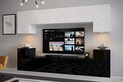 Furnitech AN294 Pareti attrezate, Soggiorno moderno, Set mobile TV, Armadio moderno, Pensile … (Led RGB (16 colori), AN294-18BW-HG3)