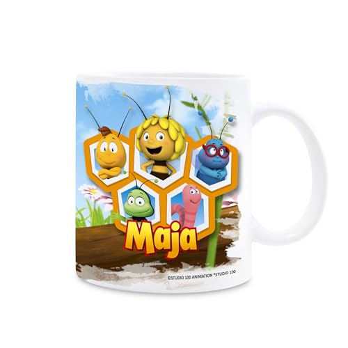 MAJA - Becher mit Henkel in Geschenkbox. Hochwertiger Aufdruck. Offiziell Lizenzierte Tasse. Frühstücksbecher/Praktisches Geschenk. Becher für alle Biene Maja Fans. (Maja C05)