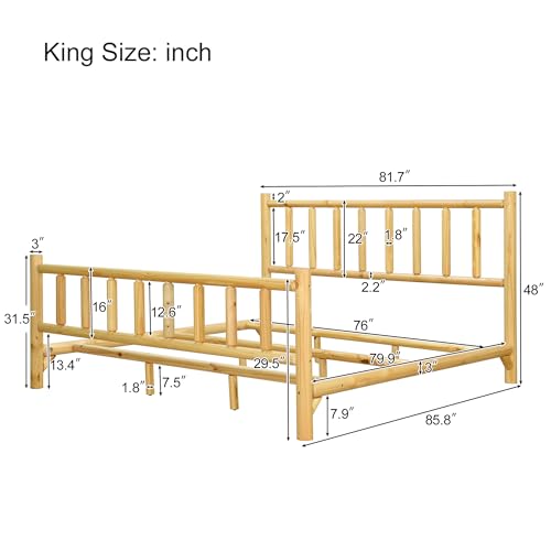 Farmhouse-Log-Bed-Frame-King-Rustic-Style-Pure-Solid-Pine-Cylinder-Construction-Bed-Fits-Mattresses-and-Box-Springs-Natural-Finish Farmhouse Log Bed Frame King Rustic Style Pure Solid Pine Cylinder Construction Bed Fits Mattresses and Box Springs Natural Finish
