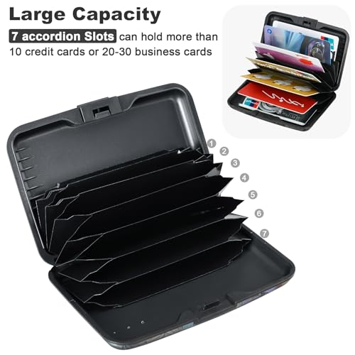 Image of ELFISH Mini RFID Aluminum Wallet Credit Cards Holder Business Card Case Metal ID Case for Men Women (Blue flower)