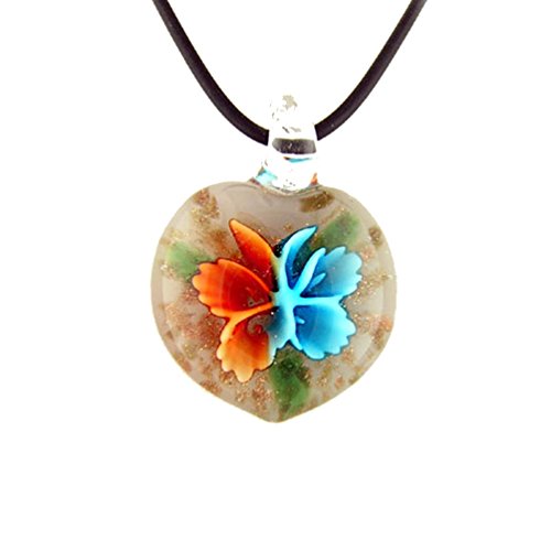 Joyful Creations Orange Aqua Murano-Style Glass Butterfly Heart Pendant Rubber Cord Necklace, 20 Joyful Creations Orange Aqua Murano-Style Glass Butterfly Heart Pendant Rubber Cord Necklace, 20
