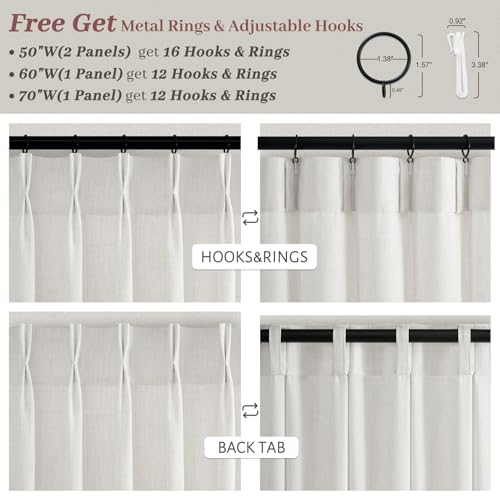 Memory Trained Pinch Pleated Extra Long 120 Inch Curtains for Nursery, Off White Natural Linen Blend Light Filtering Kids Room Semi Sheer Windows Curtain & Drapes 10FT Length 2 Panels Set 50"W x 120"L by LuxuNap - Used condition - Image 7