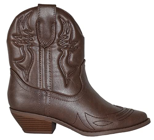 Image of Soda Women Cowgirl Cowboy Western Stitched Ankle Boots Pointed Toe Short Booties Rigging-S (Wide Fit Available)