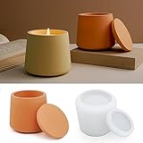 LSLEVA Storage Box with Lids Candle Jar Molds Set, Creative Silicone Candle Vessels Pot Molds, Concrete Round Stripe with Cover Bottle Making Moulds for Storage Candle Holder (O)