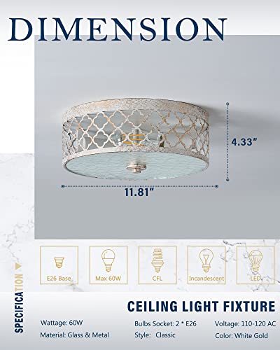 Hanass Flush Mount Ceiling Light, 13-Inch Ceiling Light Fixtures Metal Cage Drum Shade, 2-Light Kitchen Light Fixtures, Rustic Antique White Style Ceiling Light, Mx100029 #TOP5